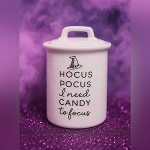 Pier 1 Imports Hocus Pocus Candy Jar Canister w Lid Halloween Ceramic NWT